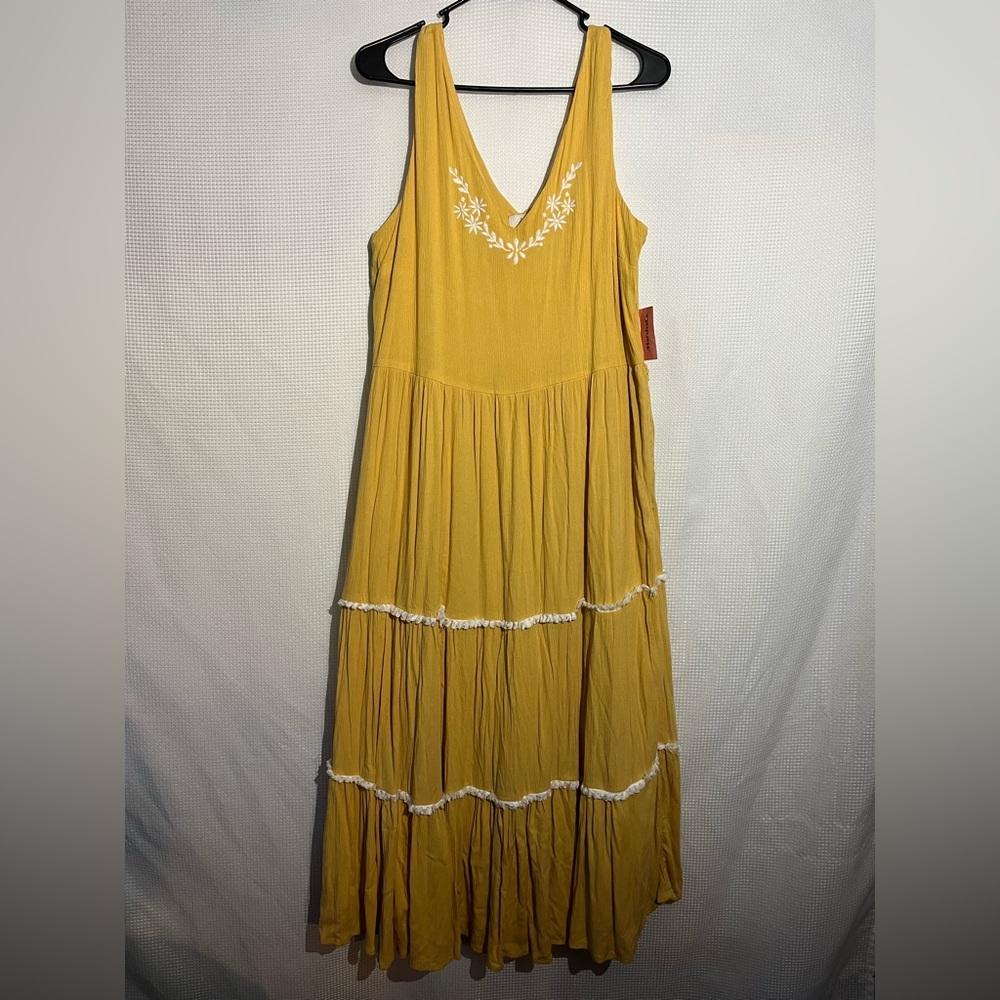 Yellow Floral Embroidered Maxi Dress